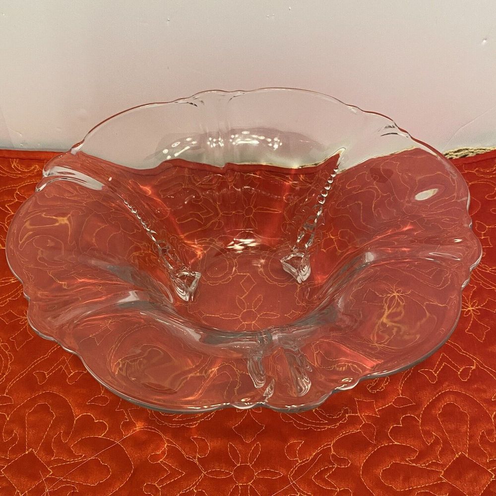 Vintage Heisey Empress Queen Anne Clear 3-Footed Dolphin 11" Flared Bowl